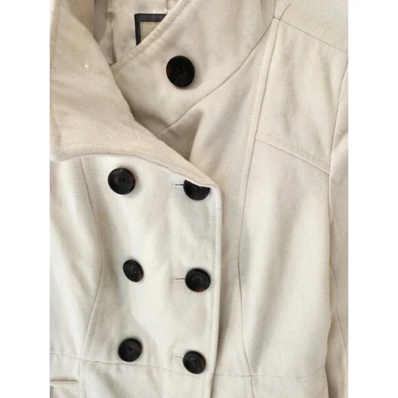 Old Navy Peacoat Women’s Size Extra Small Cream Long Sleeve Hood Lined Pockets - Picture 2 of 9